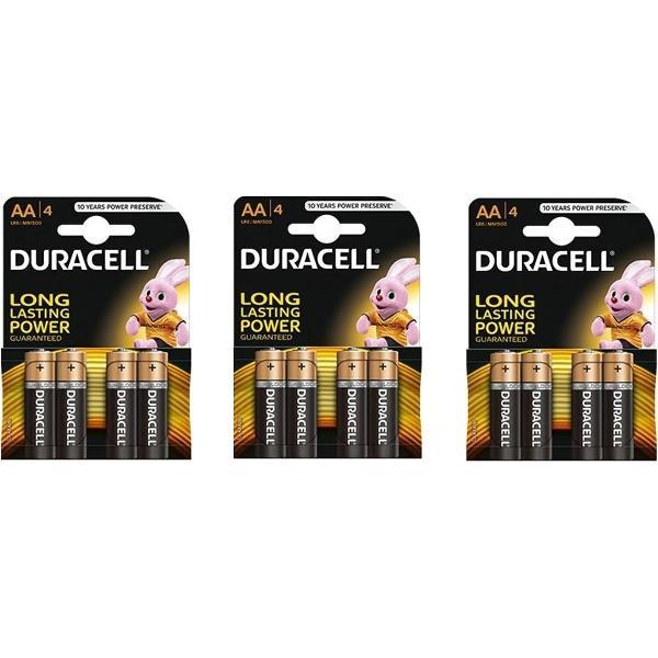 12 Stuks (3 Blisters a 4st) - Duracell Basic LR6 / AA / R6 / MN 1500 1.5V Alkaline batterij