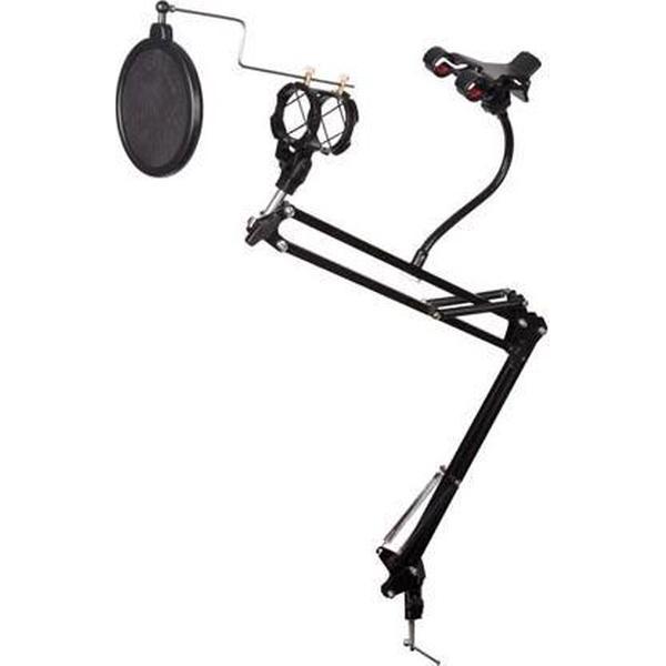 TAFELSTATIEF VOOR MICROFOON MET SMARTPHONEHOUDER - VERSTELBAAR (HQMS10010)