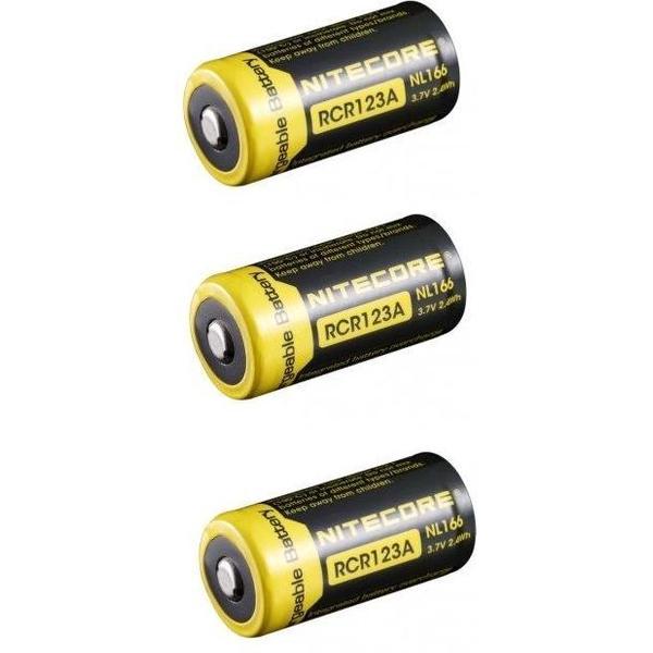 3 Stuks - Nitecore RCR123A Li-ion NL166 650mAh 3.7V