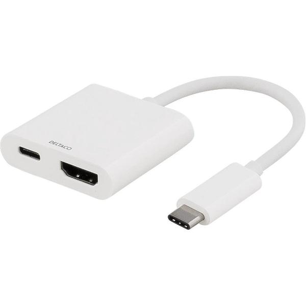 DELTACO USBC-HDMI2 USB-C naar 4K UHD HDMI en USB-C power (60W) adapter wit