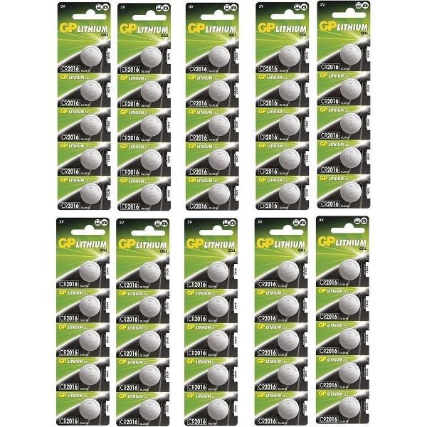 50 Stuks (10 Blisters a 5st) - GP CR2016 3V lithium knoopcel batterij
