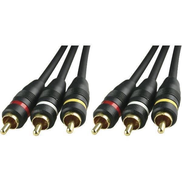 DELTACO MM-122 (MM-28B), Audio / video kabel 2x 3 RCA, verguld, zwart, 5m