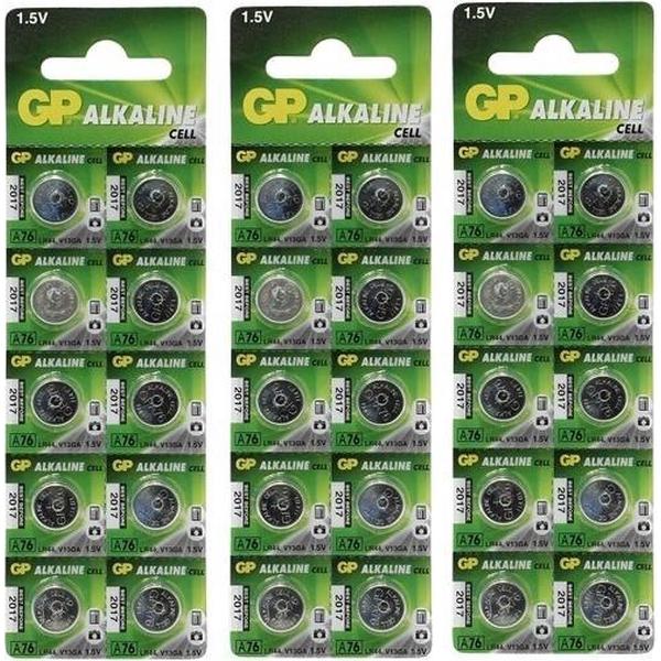 30 Stuks (3 Blisters a 10st) - GP LR44/76A/V13GA/A76 1.5v Alkaline knoopcel batterij