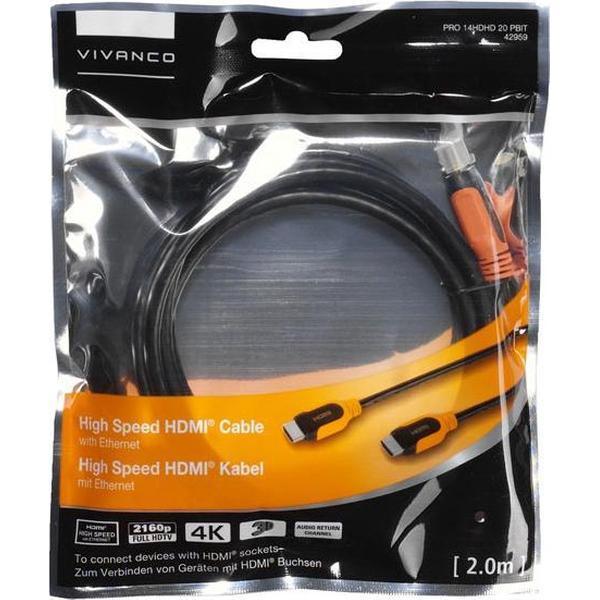 Vivanco HDMI Aansluitkabel 2.00 m 42959 Audio Return Channel (ARC), High Speed HDMI met ethernet, Rond, Ultra HD-HDMI met ethernet, Vergulde steekcontacten