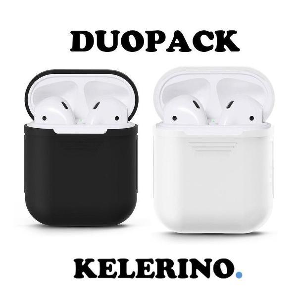 KELERINO. Siliconen hoesje voor Apple Airpods 1 & 2 - Duopack - Zwart / Wit