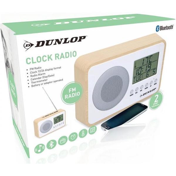 DUNLOP Wekkerradio FM - Dunlop Wekker | Digitaal Display | Inclusief Thermometer & Kalender | Wit