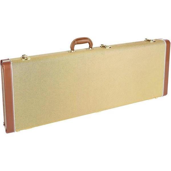 koffer voor elektrische gitaar, vintage tweed, goudkleurige hardware, groen fluwelen interieur