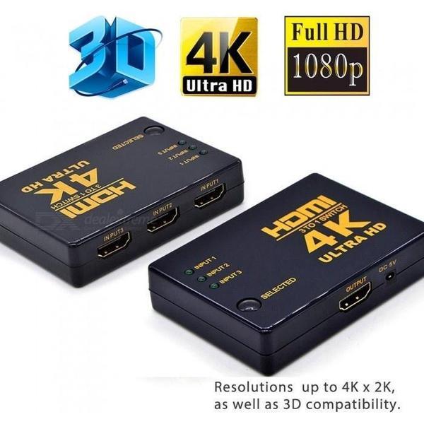 HDMI Switch 3 Poorts met Afstandsbediening Ultra HD 4K 3D