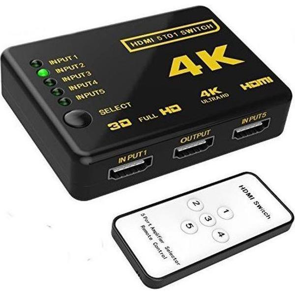 HDMI Switch 5 Poorts met Afstandsbediening Ultra HD 4K 3D