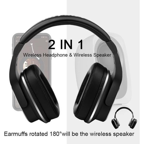 LITO S2 - Bluetooth Draadloze - Koptelefoon / Loud speaker (2 in 1) Zwart Met Tas.