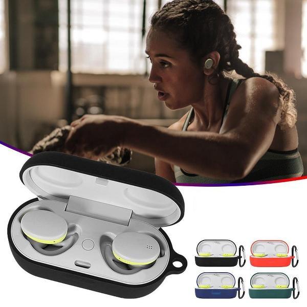 Luxe Siliconen Hoesje Voor Bose Sport Earbuds Draadloze Oordopjes - Soft Case Cover Protector - Travel Beschermhoes - Reis Opberghoes Shell Beschermer Hoes - Met Musketon Haakje - Zwart