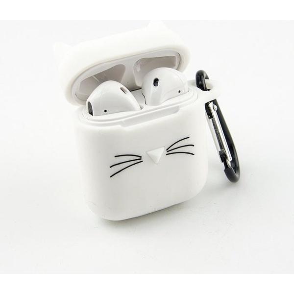 Siliconen Bescherm Hoesje voor AirPods - Kat Case voor AirPods - Wit