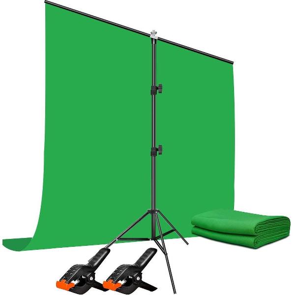 BRYGHT Green screen - Chroma Key - 200 x 200 - Inclusief Doek - Achtergronddoek - Achtergrondstatief - Achtergrondsysteem