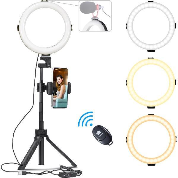 2x VIJIM Ringlamp met statief, telefoonhouder en bluetooth afstandsbediening