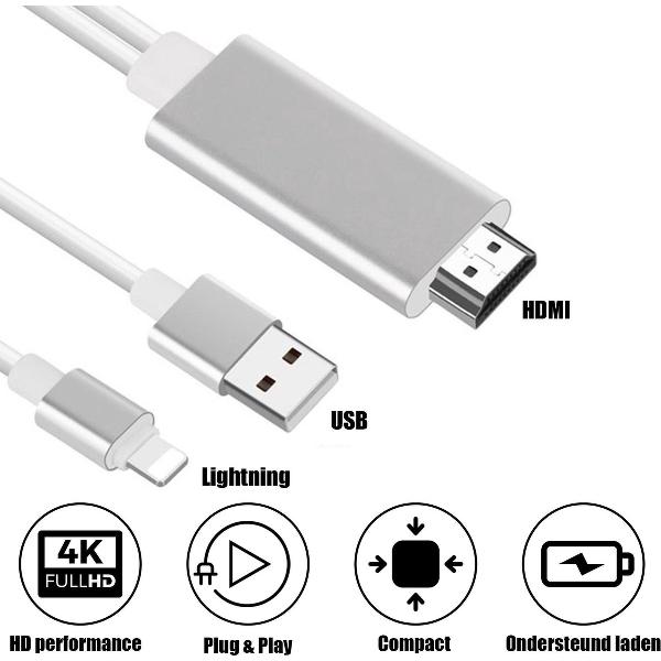 MyStand® 3 in 1 Lightning naar HDMI kabel 2 meter-HDMI voor iPhone