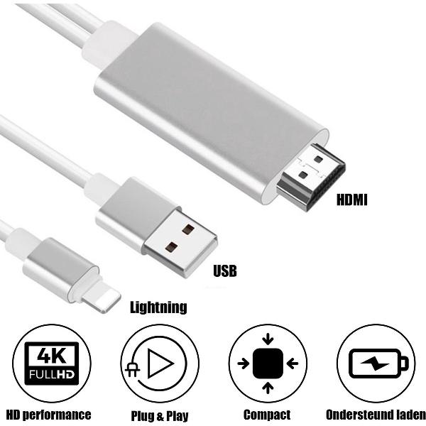 MyStand® 3 in 1 Lightning naar HDMI kabel 2 meter-HDMI voor iPhone