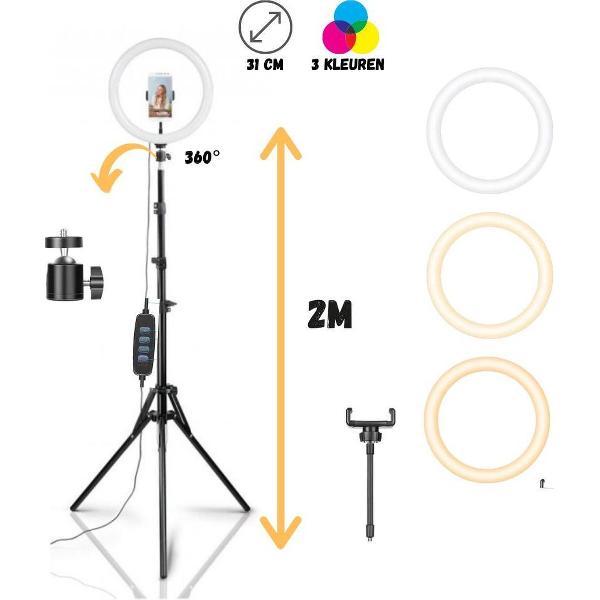 Streetiz ringlamp met statief met telefoonhouder - 31 cm/11 inch -200 cm hoog - Ringlight Ring lamp - Make-up light