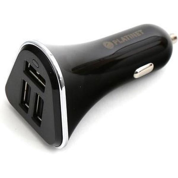 Platinet autolader - 3XUSB 5,2A + Oplader Micro USB kabel 1M zwart