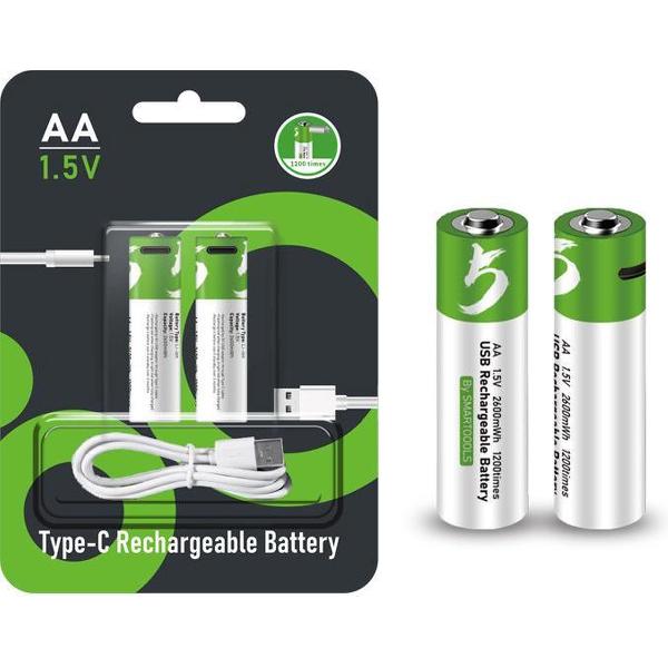 AA batterijen - 2x oplaadbare AA batterij - met usb-c oplaadsnoer /oplader - <1200x oplaadbaar cyclus