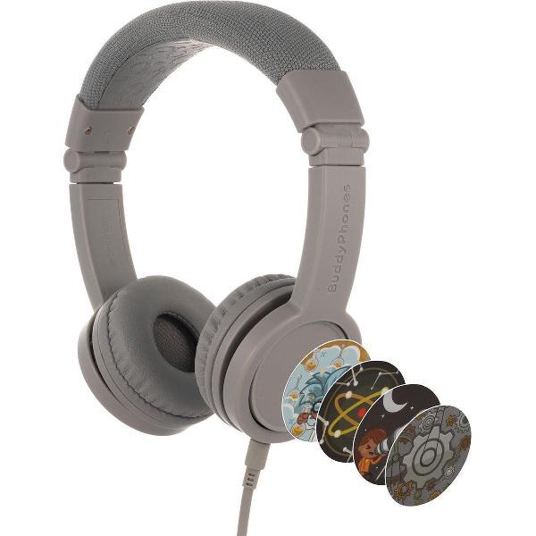 BuddyPhones Explore+ - kindvriendelijke on-ear koptelefoon - geluidsbegrenzing, audio splitter, meegeleverde stickers, grijs