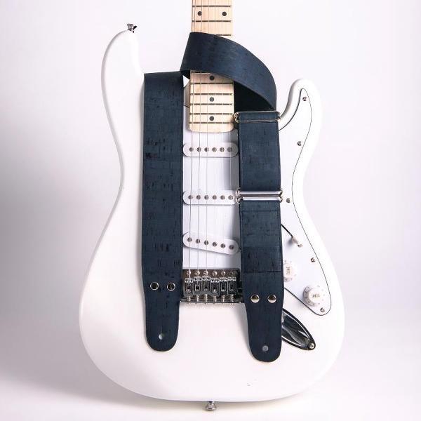 Rock 'n Soul - Gitaarband - Cork 5 Navy Blue - Vegan - Handgemaakte gitaarriem van kurk en katoen
