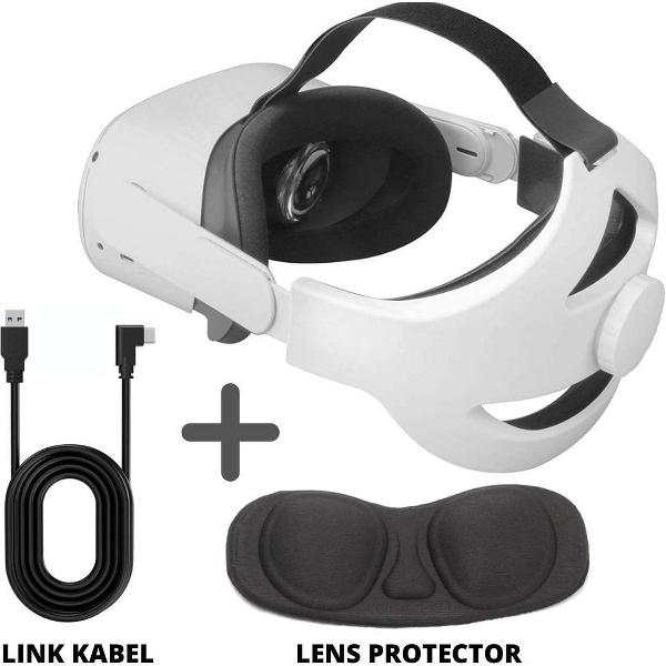 Madine Elite Strap - Inclusief Link Kabel en Lens Protector - Oculus Quest 2 Accessoires - Wit - Link Kabel - Geschikt voor Oculus Quest 2