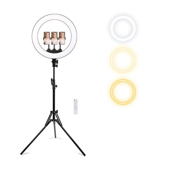 Ringlamp met Statief voor 3 Smartphones - Draaibare Ringlight met Statief 13 inch / 33 cm - Dimbare Ringlamp - In Hoogte Verstelbare Ring Lamp tot 200 cm
