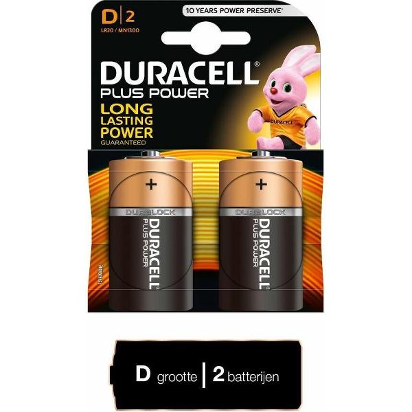 Duracell Plus alkaline D-batterijen, verpakking van 2
