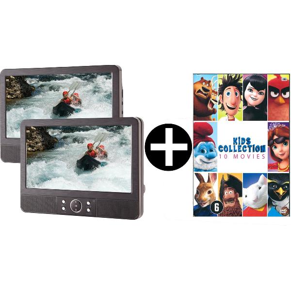 Difrnce PDVD-9010 - Portable DVD speler - Twin - Sony Filmbox - 10 Kinderfilms (Smurfen, Angry Birds, Pieter Konijn, Stuart Little + meer)
