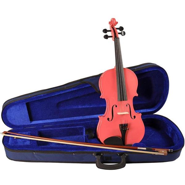 Leonardo LV-1544-PK 4/4e roze viool set, massief, hardhout fittings, incl. fijnstemmer staartstuk, strijkstok en koffer