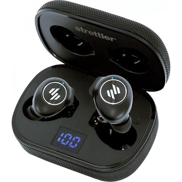Strettler Wireless Bluetooth 5.0 Oordopjes - Draadloze In-Ear Earbuds met Oplaadcase - Noise Cancelling - Siliconen Eartips - Draadloos - Microfoon L+R - Universeel Apple/Samsung/Huawei/Android/iPhone/iPad/Tablet/Laptop - Water resistent - Zwart