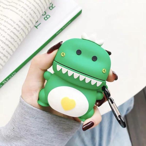 Apple AirPods Case - AirPods 1 & 2 - Dinosaurus - Dinosaur - Groen - Geel - Kawaii - Japan - Cute - Love - Hartjes