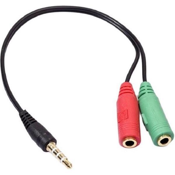 A01 Adapterkabel Voor Koptelefoon En Microfoon - 20 Cm - 1 Mannelijke Jack Naar 2 3,5 mm Vrouwelijke Jack - Zwart
