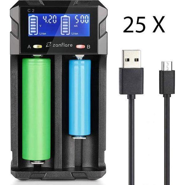 25 stuks Zanflare Batterijlader - LCD Scherm - A, AA, AAA - 18650, 26650, 26500 Etc. - Intelligente Batterij Oplader - Powerbank