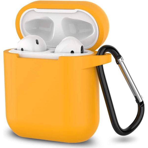 Apple Airpods 1 en 2 ultra dunne siliconen cover - extra dunne Apple Airpods siliconen cover met sleutelhanger - Oranje