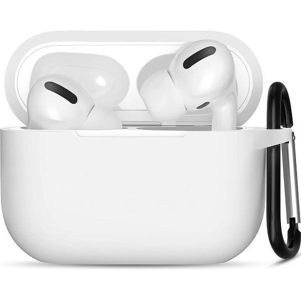 Apple Airpods Pro ultra dunne siliconen cover - Hoesje - extra dunne Apple Airpods siliconen cover met sleutelhanger - Wit