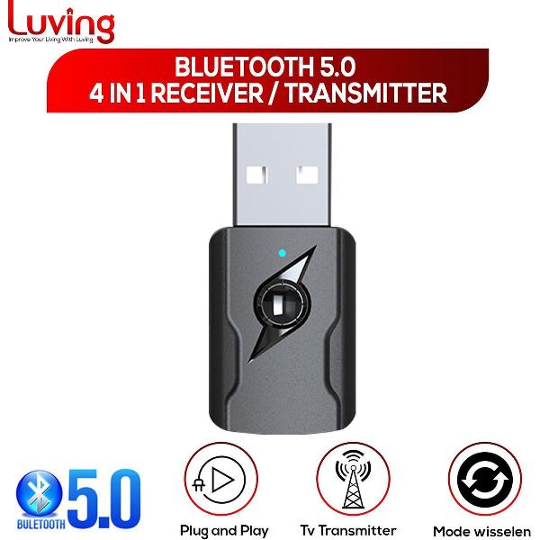 Luving™- M136 - 2 in 1 USB Bluetooth 5.0 Zender & Ontvanger - Draadloze Audio Adapter - Bluetooth Transmitter - Receiver - Bereik tot 10 Meter
