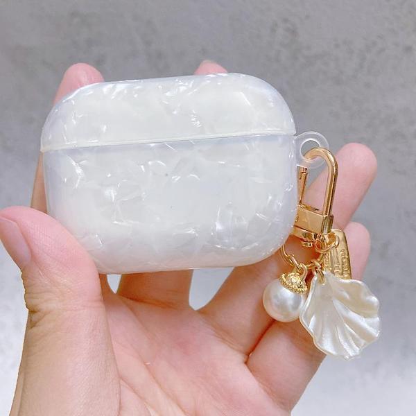 Minislifestyle - AirPods hoesje- Pro - Airpods case - pro soft case hoes - Siliconen case- White - Wit -Parelmoer - Glitter- Parel en schelp accessoire - Elegant - Schattig