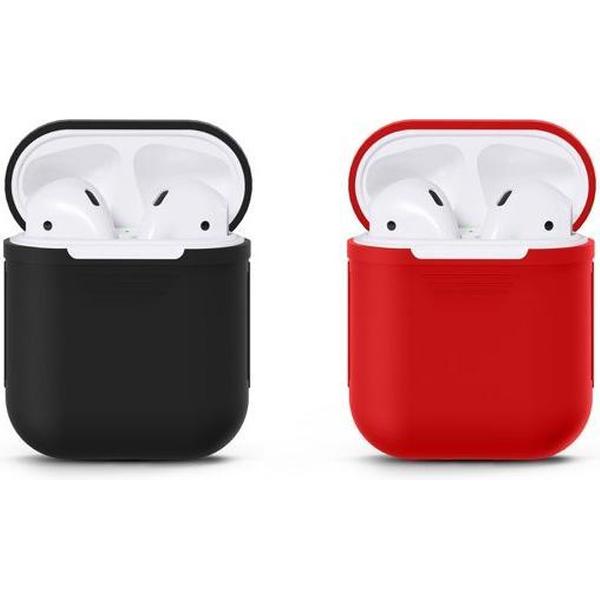 Voordeelset 2 stuks Airpods Silicone Case Cover Hoesje voor Apple Airpods - Zwart / Rood