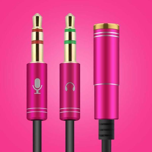 3.5mm Jack Aux Female Dual Male Headset Microfoon 4-Pin Audio Splitter - Roze
