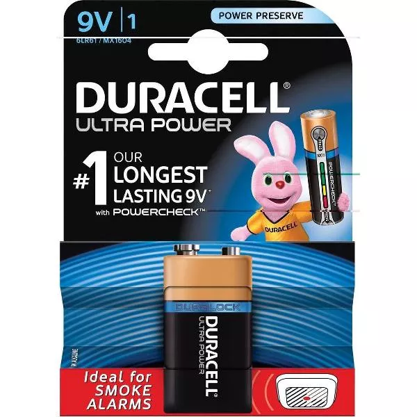 12x Duracell batterij Ultra Power 9V, op blister