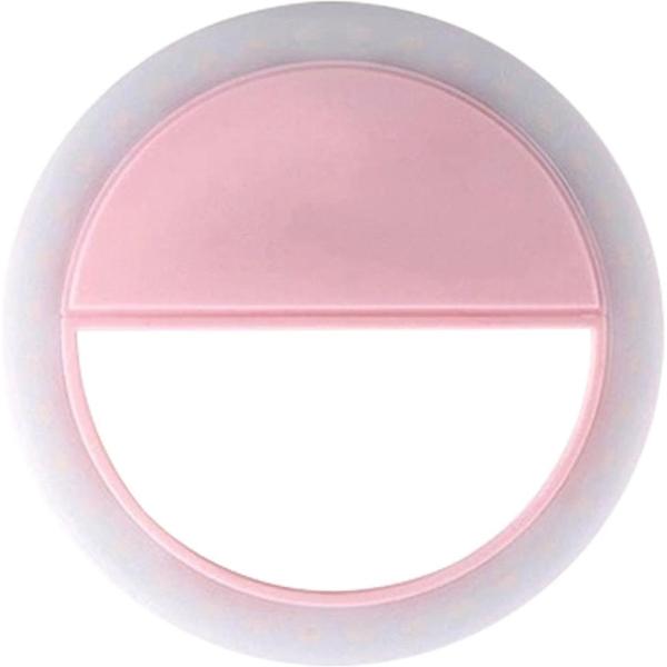 Selfie light ring voor op mobieltje of tablet | Maak goed belichte selfies - 3 licht standen - KELERINO. - Roze
