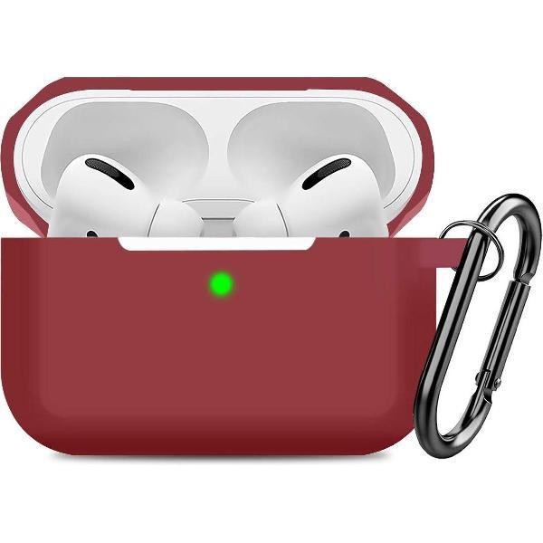 Airpods Pro Case - Siliconen Hoesje met Clip – Bordeaux Rood