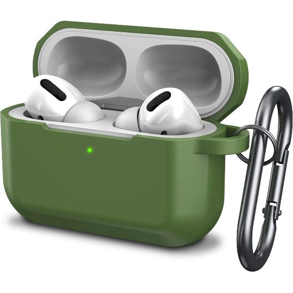 Airpods Pro Case - Siliconen Hoesje met Clip - Leger Groen