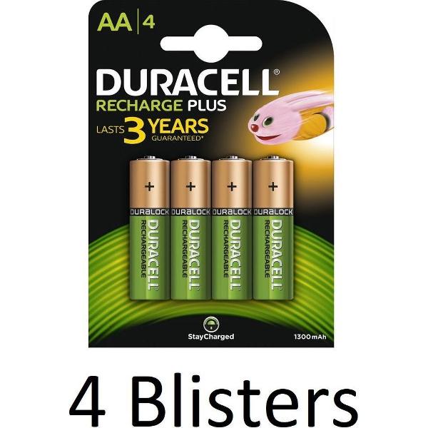 16 Stuks (4 Blisters a 4 st) Duracell AA Oplaadbare Batterijen - 1.300 mAh