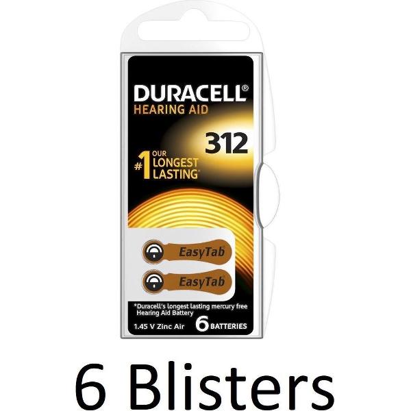 36 Stuks (6 Blisters a 6 st) Duracell Duralock Hearing Aid 312 Bruin