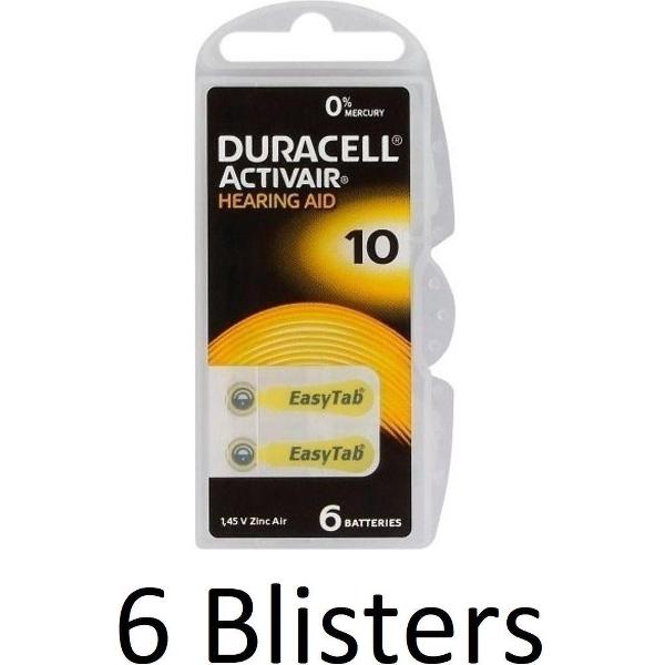 36 stuks (6 Blisters a 6 st) Duracell Duralock Hearing Aid 10 Geel
