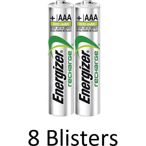 16 Stuks (8 Blisters a 2 st) Energizer Recharge AAA Batterijen - 800mAh