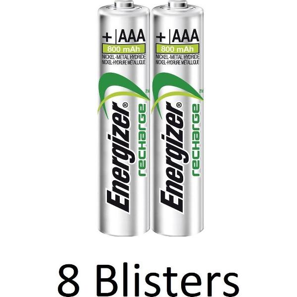 16 Stuks (8 Blisters a 2 st) Energizer Recharge AAA Batterijen - 800mAh