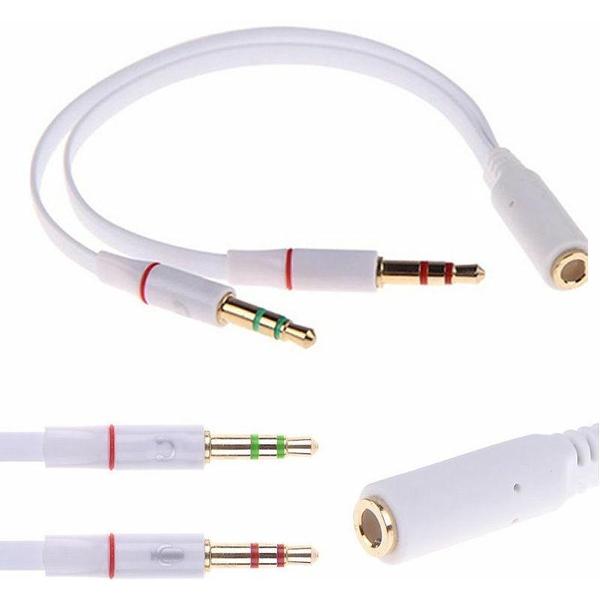 3.5mm Jack Aux Female Dual Male Headset Microfoon 4-Pin Audio Splitter | White| TrendParts